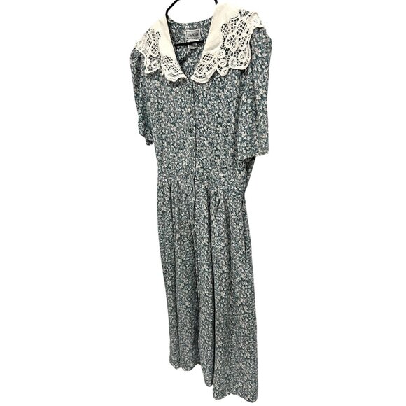 Vintage 80s L.G. Star Womens Floral Midi Dress Lace Collar Sz 18 Modest Cottagec - Picture 3 of 9